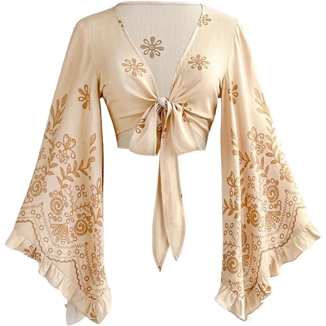 Women's Boho Wrap Top 70s Hippie Disco Outfit Country Concert Bell Sleeve Western Tops Whimsical Clothes(Gift)
