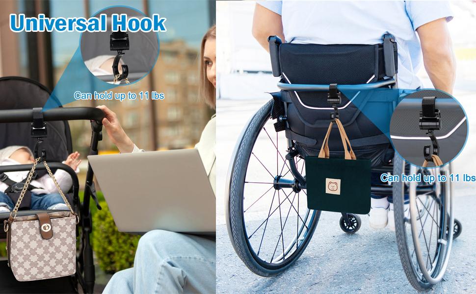 Stroller Cup Holder with Hook, Bike Cup Holder, Universal Cup Holder for Uppababy Nuna Doona Strollers, 2-in-1 Cup Phone Holder for Stroller Bike Wheelchair Walker Accessory