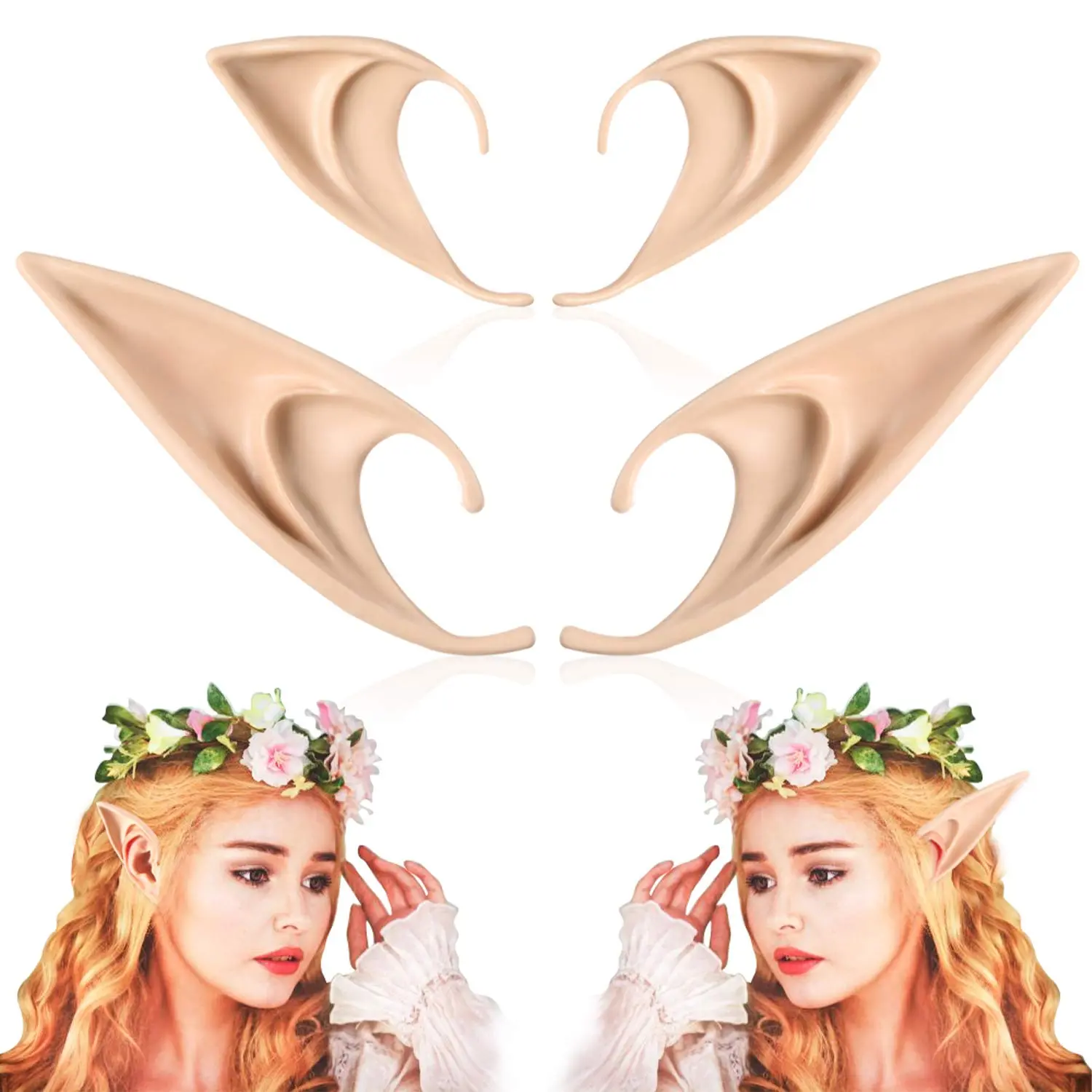Fairy Pixie Elf Ears - Medium and Long Style Cosplay Soft Pointed Ears Renaissance Party Christmas Halloween Custome Makeup Costume Accessories Elven Masquerade Vampire Fairy Ears (2 Pairs)