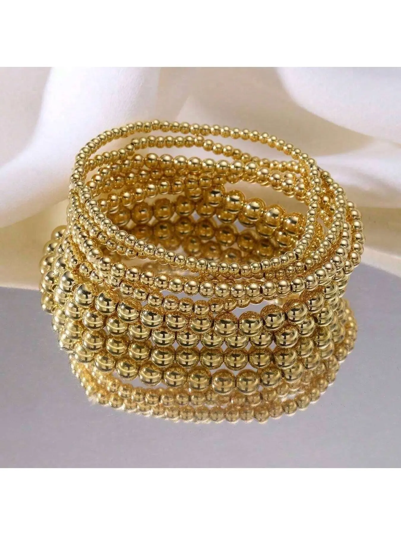 7pcs Gold Bracelets For Women Gold Bracelet Stack Pearl Beaded Bracelets For Women 14K Stretch Bead Ball Bracelet Sets Jewelry For Mother's Day Birthday Gifts，perfect for everyday wear