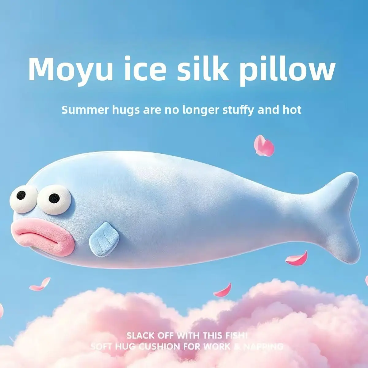 Long Pillow Fish Shape Cooling Hugging Cushion Soft Body Pillow for Home Bedroom Couch Dorm Sleeping Night Daytime Nap