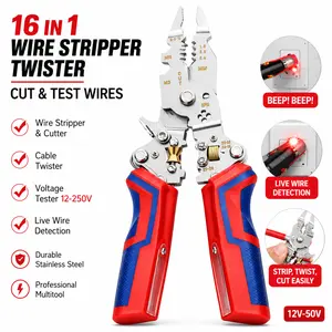 16 in 1 Wire Stripper Twister for Cutting and Pulling Wires, Multifunctional Cable Scissors, Voltage Tester Pliers with Voltage Tester&Alarms, Detectable 12-250V for Professional and Home Use