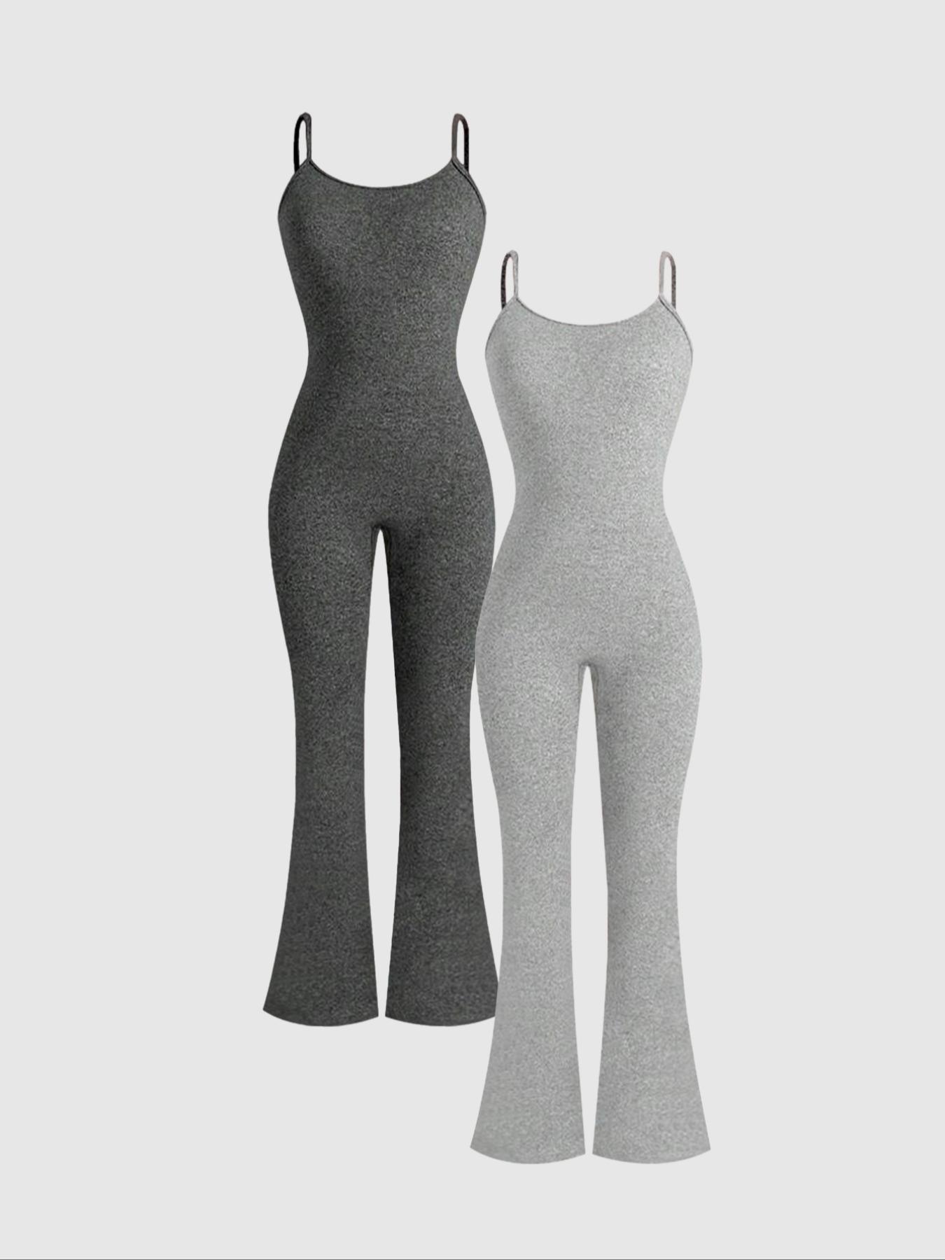 Women's Solid Color Simple Flare Leg Cami Jumpsuit, Casual Sleeveless Spaghetti Strap Bell Bottom Jumpsuit for Summer, Ladies' Clothes for Daily Wear Bodycon Jumpsuit