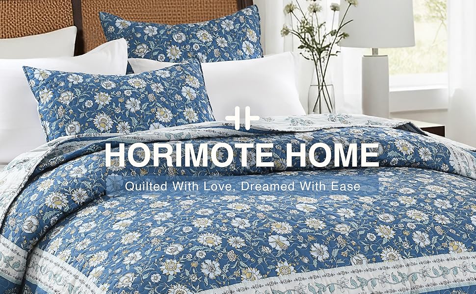 Floral Set Queen Size, Farmhouse Cottage Bedding Set, Blue Vintage Paisley Coverlets, Soft Microfiber Lightweight Reversible Bedspreads for All Season, 3 Pieces