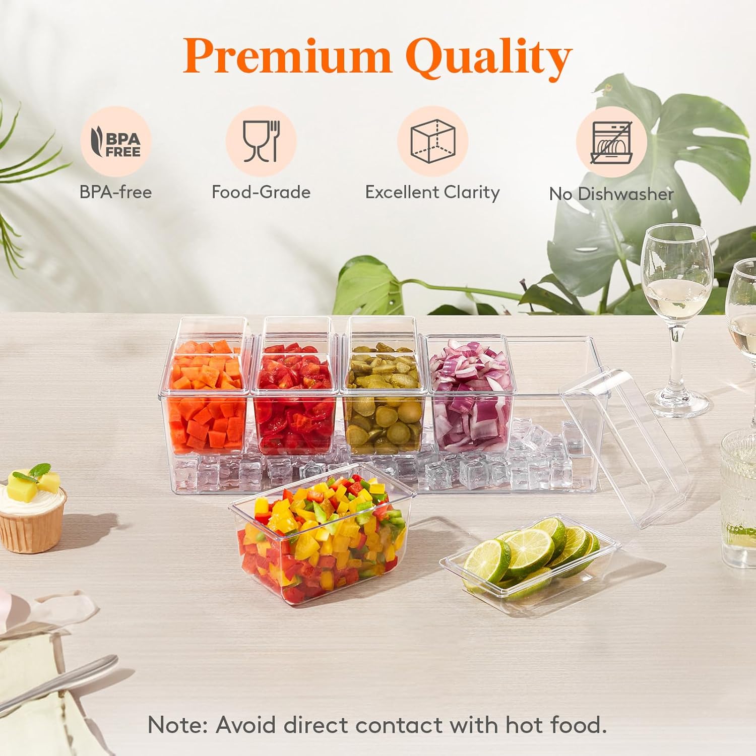 Storage Boxes, Chilled Condiment Racks, Trays with Individual Lids and Removable Plates, Fruit and Candy Boxes, Condiment Trays for Bar Accessories, Fruits, Salads, Burritos, Party Decorations, Kitchen Appliance.