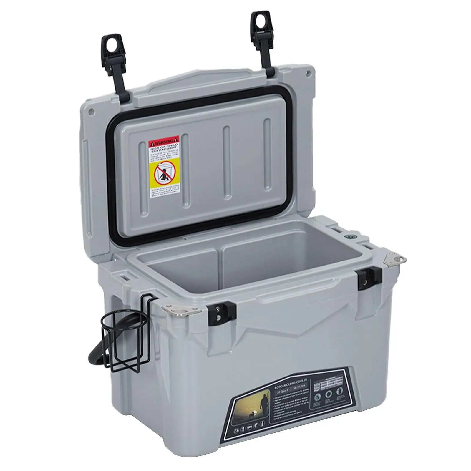 GARVEE KUER 25 Qt Wheeled Rotomolded Hard Cooler Ice Chest with 5-Day Ice Retention, Lockable Easy-Open Lid, Cup Holders, and Drain Plug for Camping, Beach, and Picnic - Injection Color