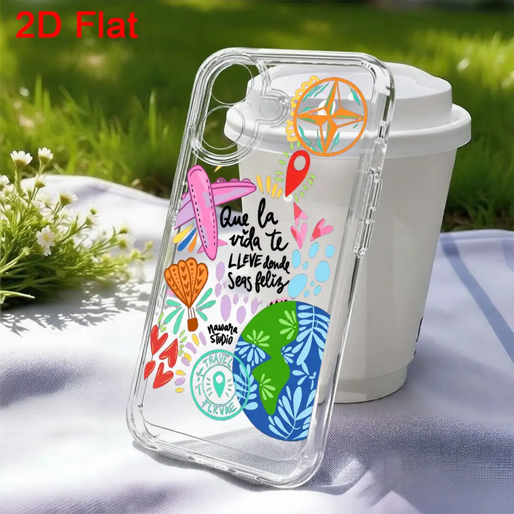 2D Flat Phone case suitable for iPhone 17 16e 16 15 14 13 12 11 Mini Pro Max Air X XR XSMAX 8 7 Plus Travel Adventure Globe Compass Airplane Journey Exploration World Wanderlust Journey Around The World Passport Stamp Flight Path Global Explorer Trav
