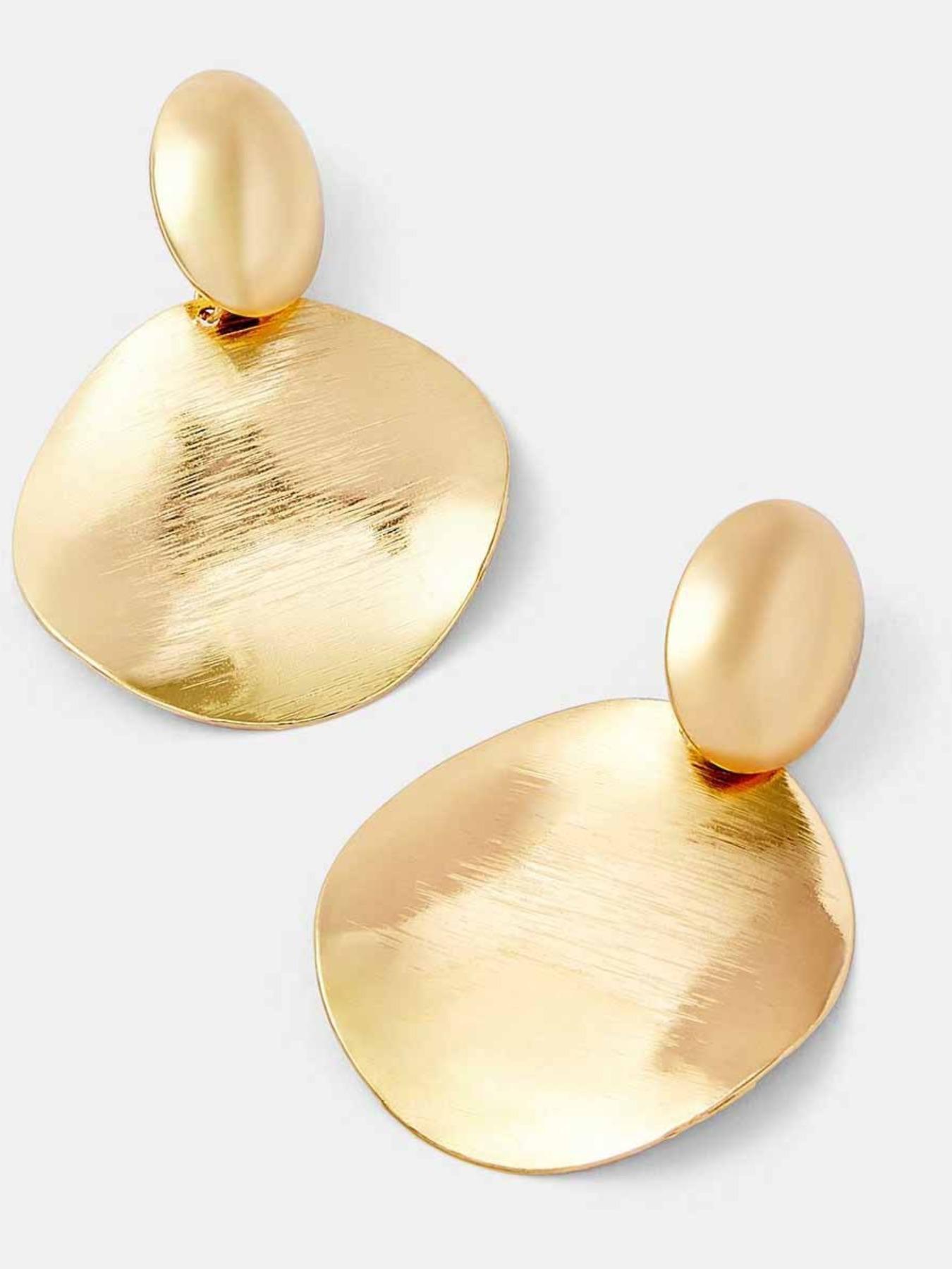 Luxury 18k Gold Plated Round Disc Drop Earrings for Women, Trendy Geometric Hammered Metal Dangle Earrings, Fashion Statement Jewelry for Party & Daily Wear