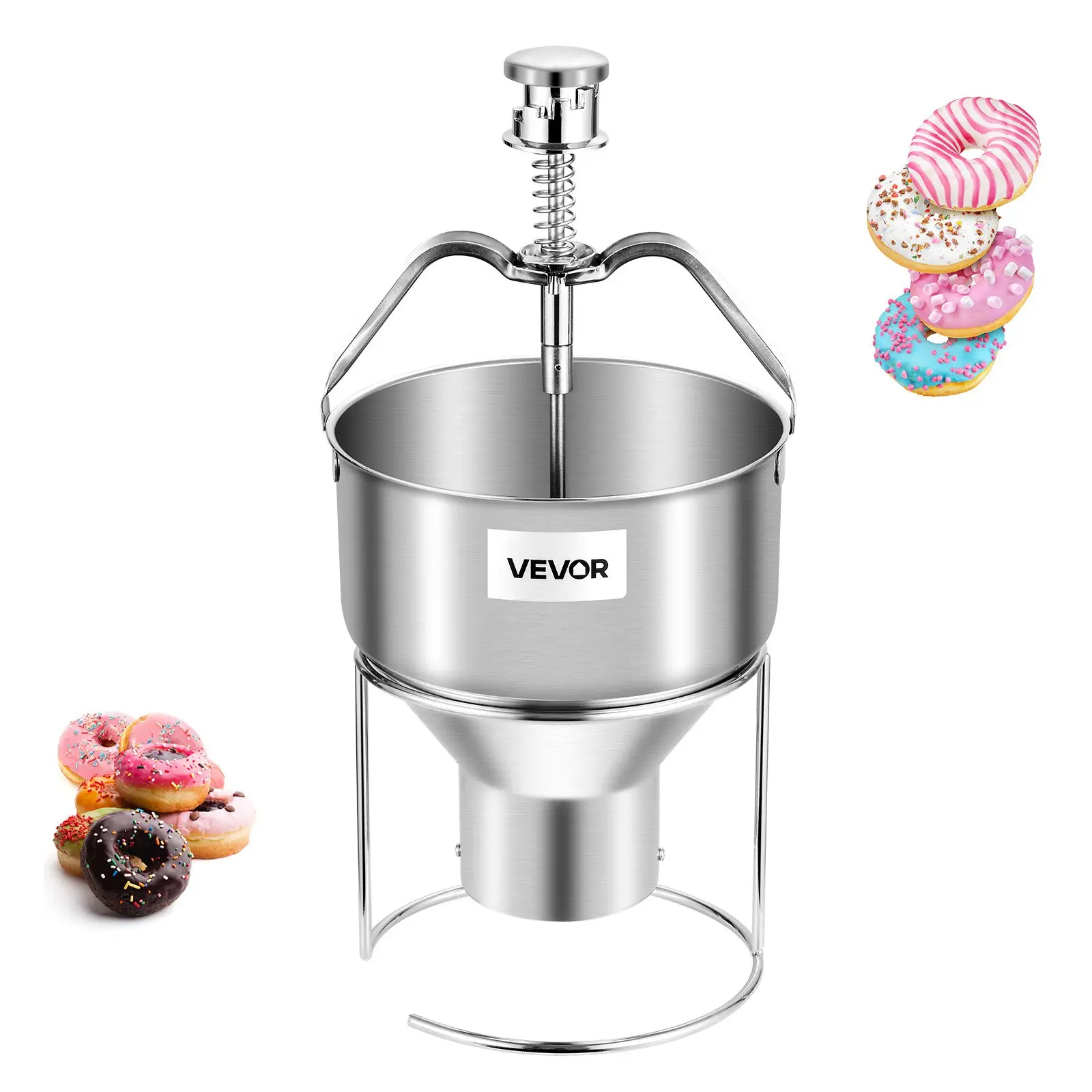 Donut Depositor, Large Capacity Manual Donuts Dropper, 304 Stainless Steel Commercial Batter Dispenser, 6 Thicknesses Adjustment Doughnut Hopper with Stand, For Restaurant Cafe Bakery Kitchen