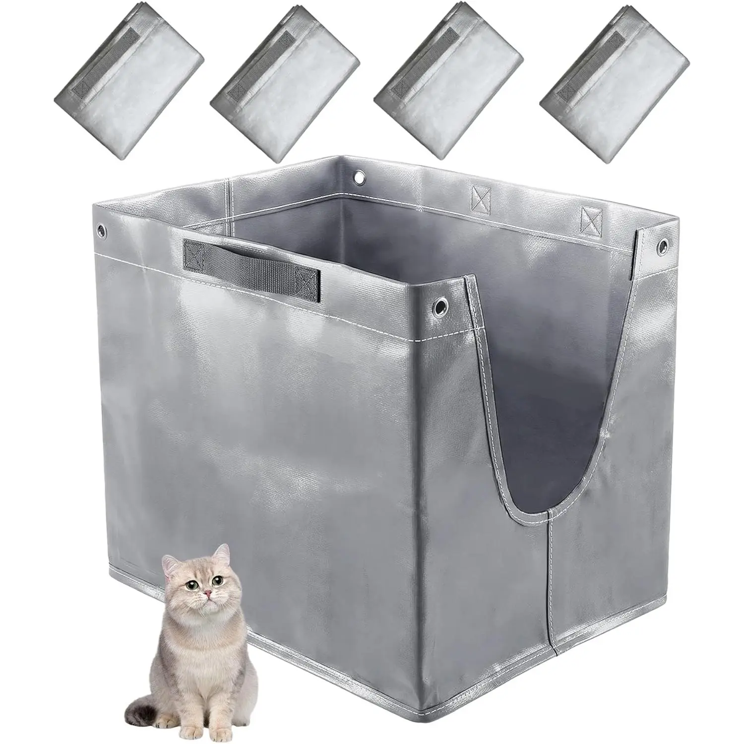4 Pack Litter Box Liners F Compatible with Litter Box, Reusable Litter Liners for Cat Litter Box Type-F with Heavy-Duty Carrying Handles