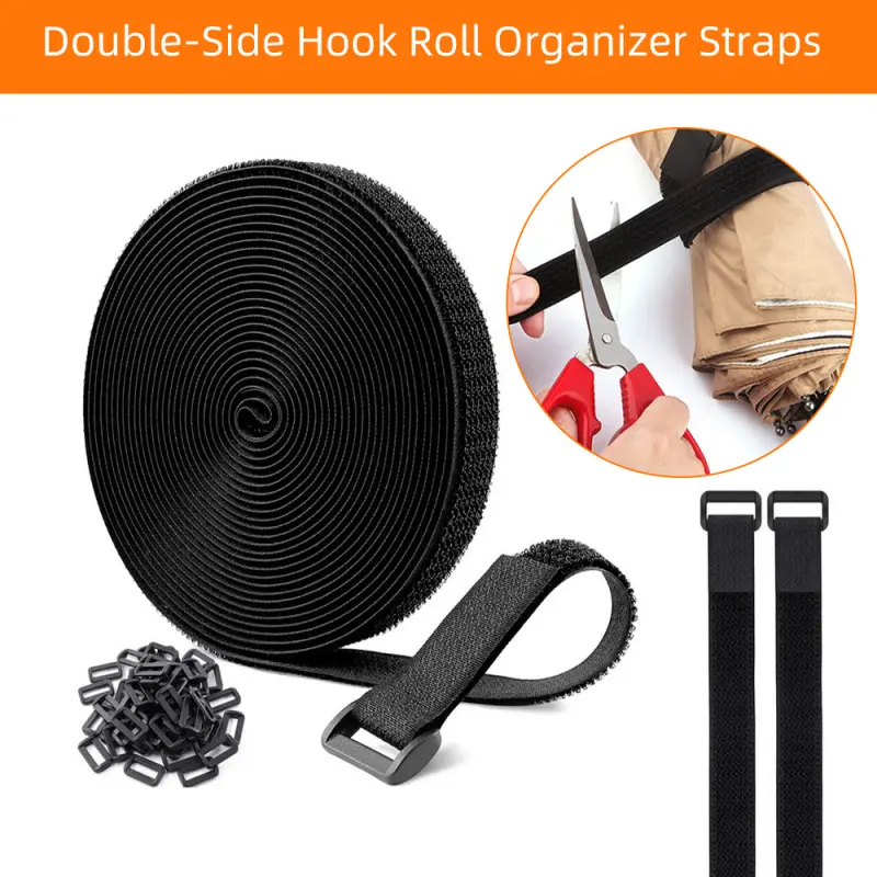 2-meter Velcro tape, 2cm wide self-adhesive fixing tape roll with 8 buckles, reusable cable tie, for home and office organization, DIY projects, and tool fixation