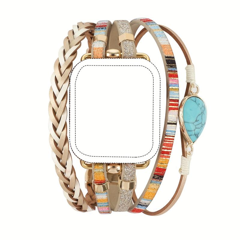 1PCS Bohemian Style Multi-layer Wrapped Metal Bracelet Decorative Strap for Apple Watch 38mm 40mm 41mm 42mm 44mm 45mm 49mm Compatible with Ultra Ultra 2 SE 9 8 7 6 5 4 3 2 1 Wearable