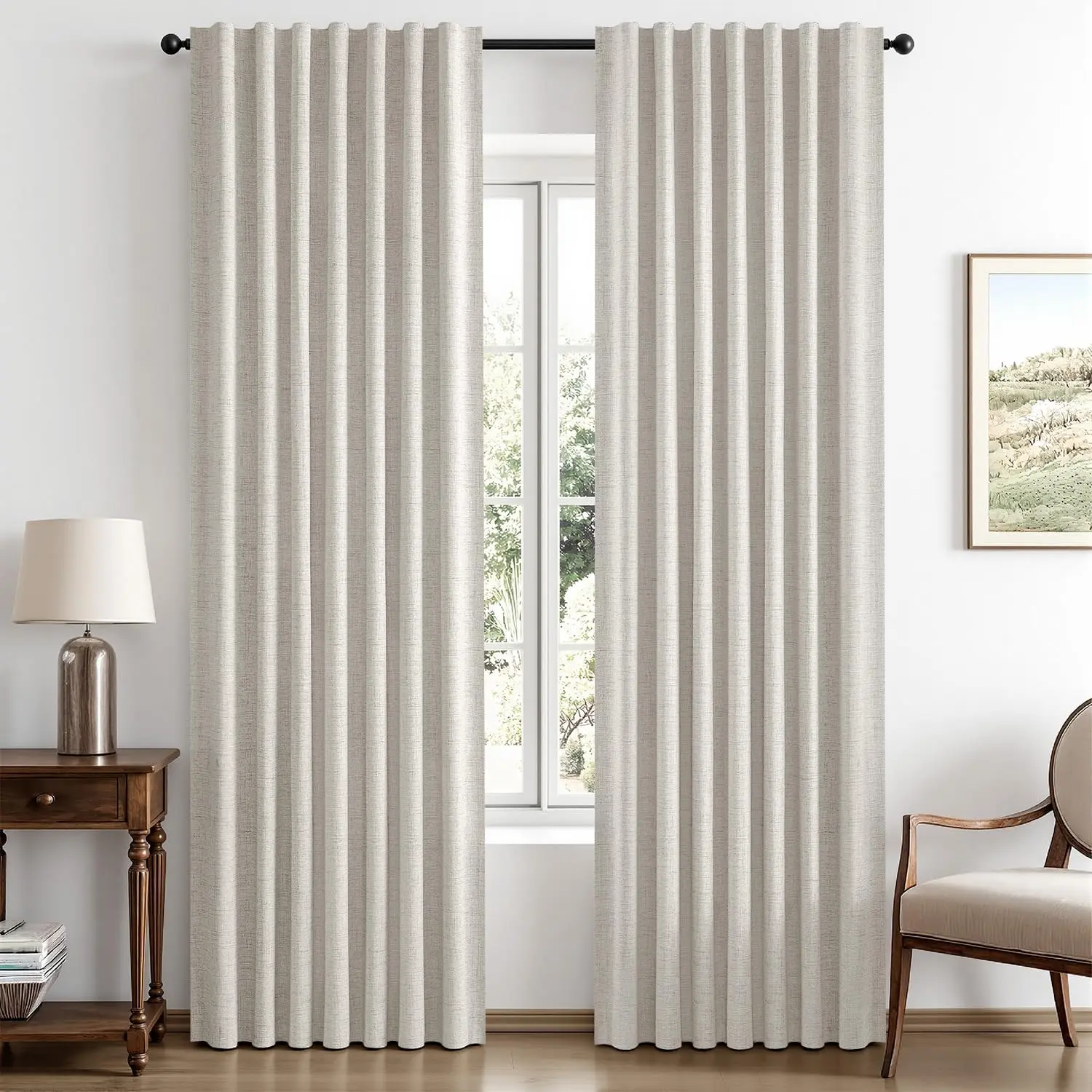 100% Blackout Curtains for Bedroom, White Luxury Decor Thermal Insulation Room Darkening Drapes for Living Room Back Tab Rod 42 x 84 Inches, 2 Panels