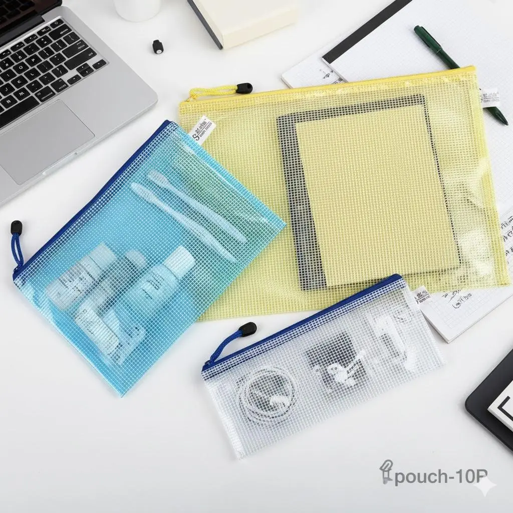 Waterproof Mesh File Bag, Thick Plastic Zipper Folder, Transparent Moisture-Proof Splash-Resistant, Reusable Durable Office Supply Organizer, Multi-Scene File Storage, File Organizer For Desk