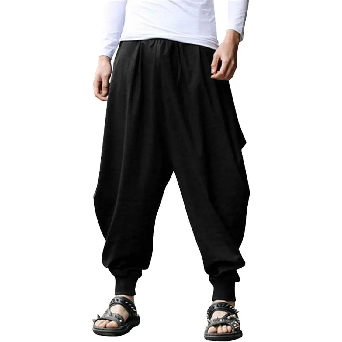 Men's Hippie Harem Pants Baggy Linen Cotton Boho Yoga Summer Beach Casual Drop Crotch TrousersGift
