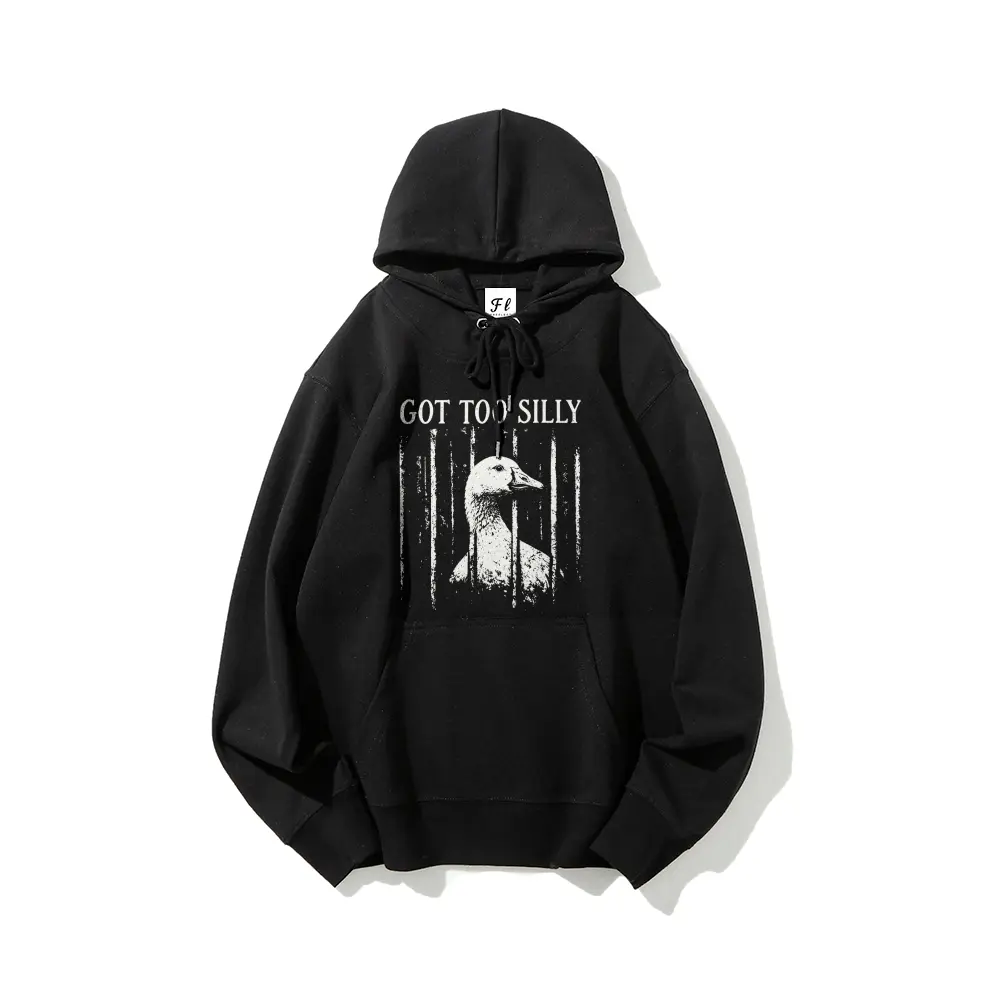 Distressed Vertical Stripe Duck "Got Too Silly" Vintage  Hoodie 90s Graphic  Hoodie Men Hoodie Streetwear Outfits Men Vacation Outfits Hoodie
