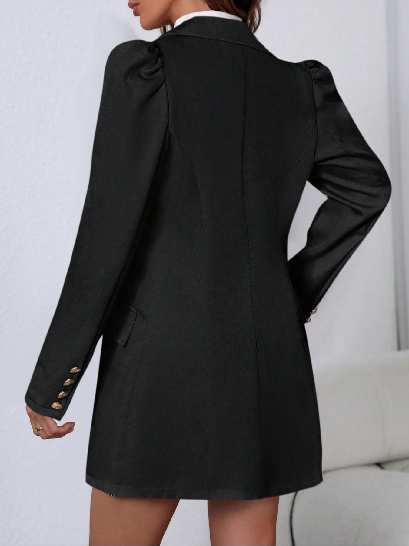 Two-Piece Set Women's Plaid Print Button Front Trendy Blazer & Pocket Skirt Set, Casual Lapel Neck Long Sleeve Outerwear & Short Skirt for Work Office Business, Ladies Spring & Fall Clothes