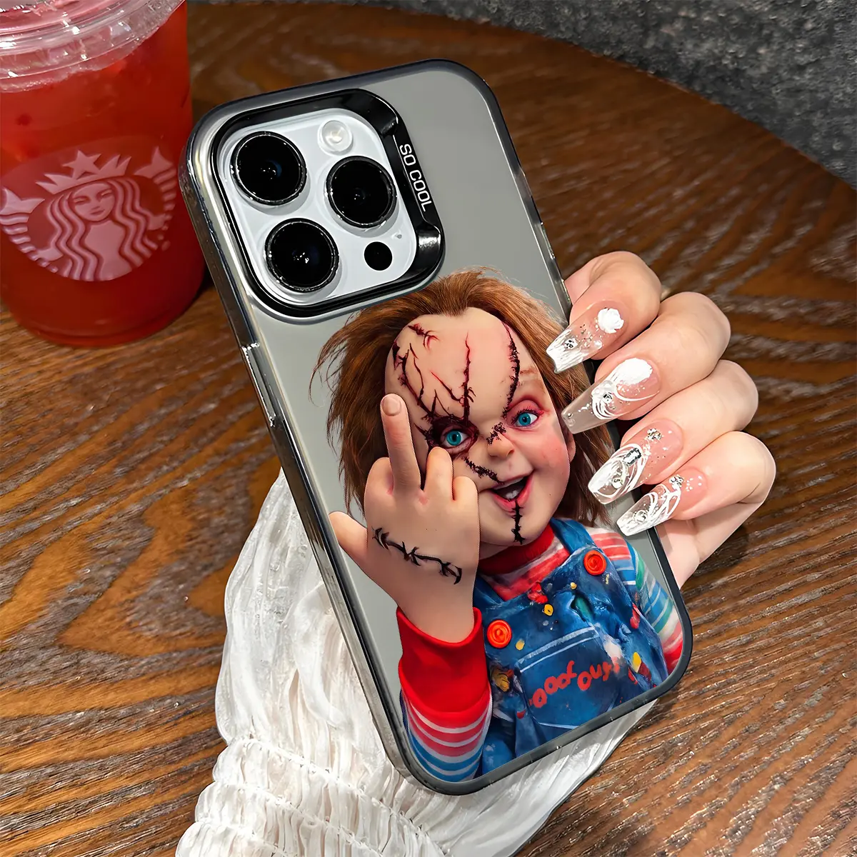 Chucky Creepy Gesture Pattern Shockproof Phone Case for iPhone 7 8 X XR 11 12 13 14 15 16 17 Pro Max Plus AIR 17E Protecitved Cover, Halloween Horror Movie