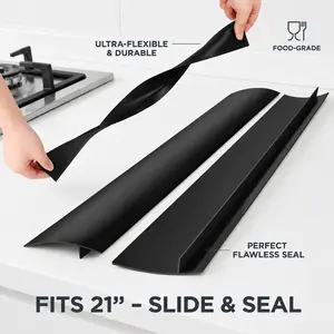4 Pack Heat Resistant Silicone Stove Counter Gap Covers 21 Inch Black Kitchen Stove Guard Easy to Clean