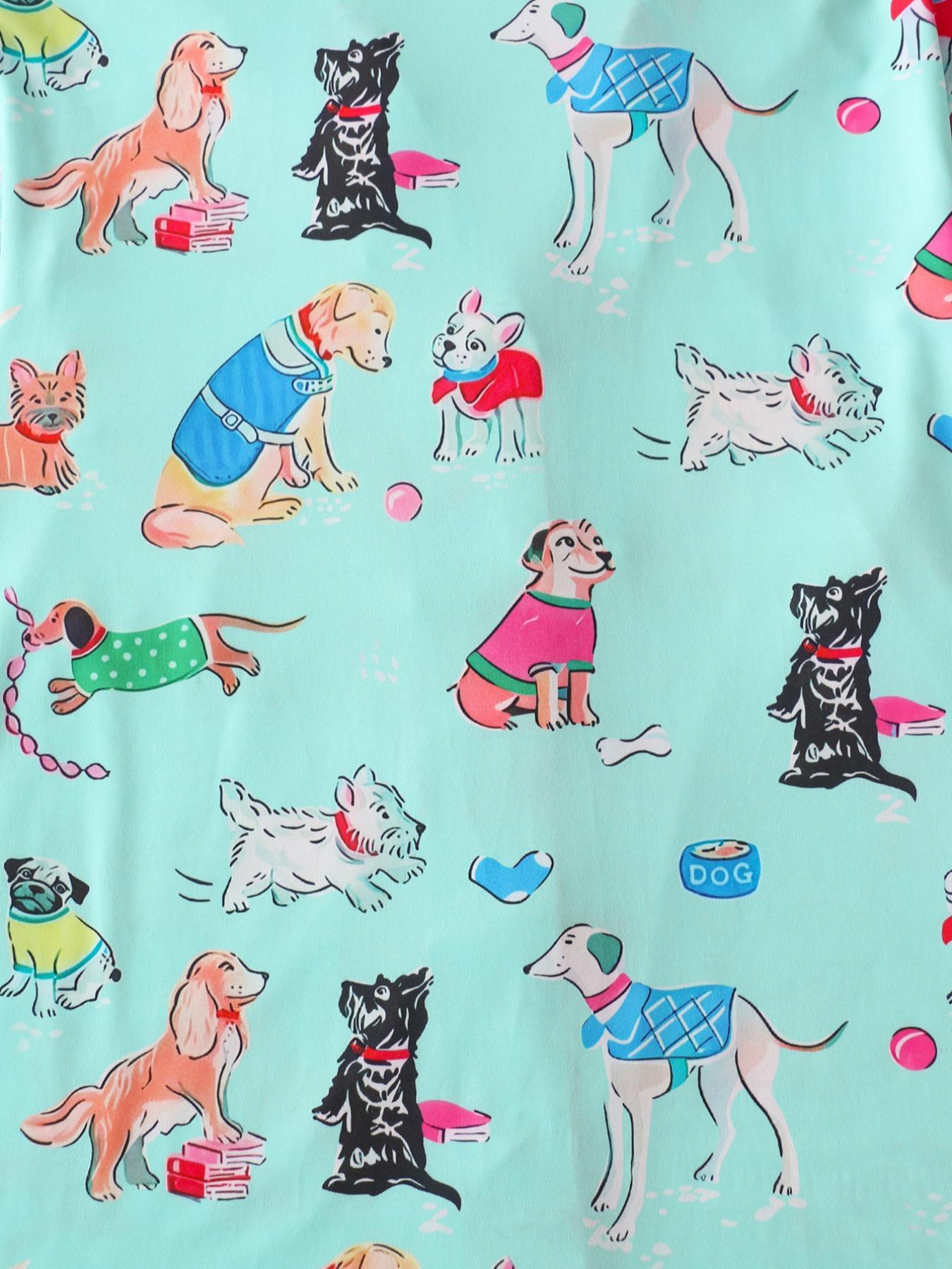 Women's Dog Print Top & Shorts Pajama Two-piece Set, Casual Comfy Short Sleeve Top & Shorts Pajama Set, Ladies Sleepwear for All Seasons, Loungewear, Womenswear, Sleep Pajamas Shorts, Cozy Loungewear