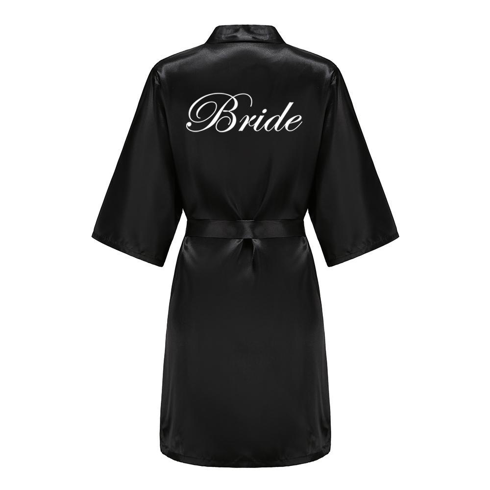 Black Women Silky Satin Robe Wedding Bridal Party Bride Bridesmaid Robes Kimono Loungewear Dressing Gowns
