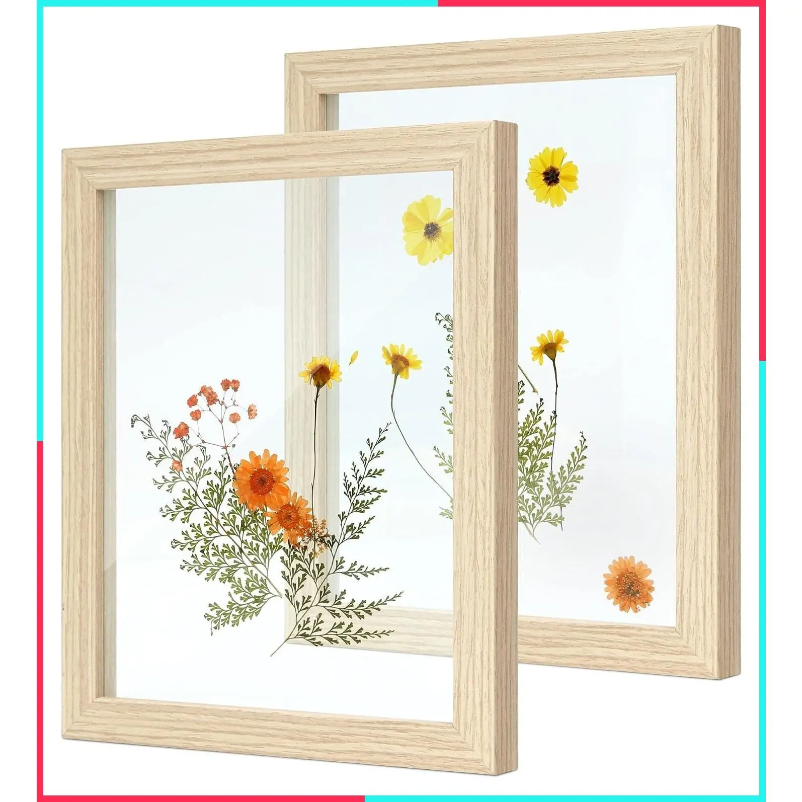 Floating 8x10 Double Glass Picture Frame Set of 2
