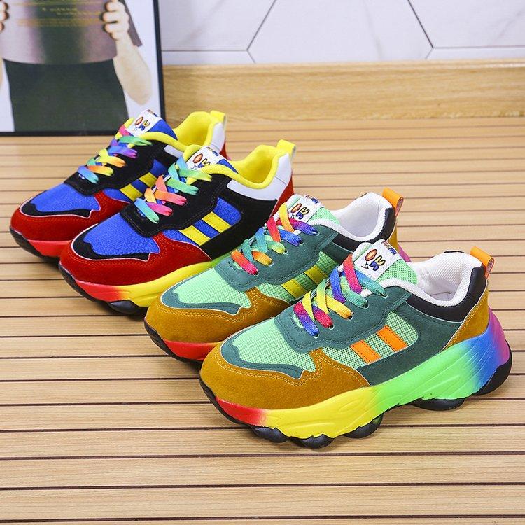 2026 Spring and Autumn New Colorful Dad Shoes Hip-Hop Street Style Sports Color-Block Casual Unique Platform Rainbow Women's Shoes Large Size Comfortable and Durable