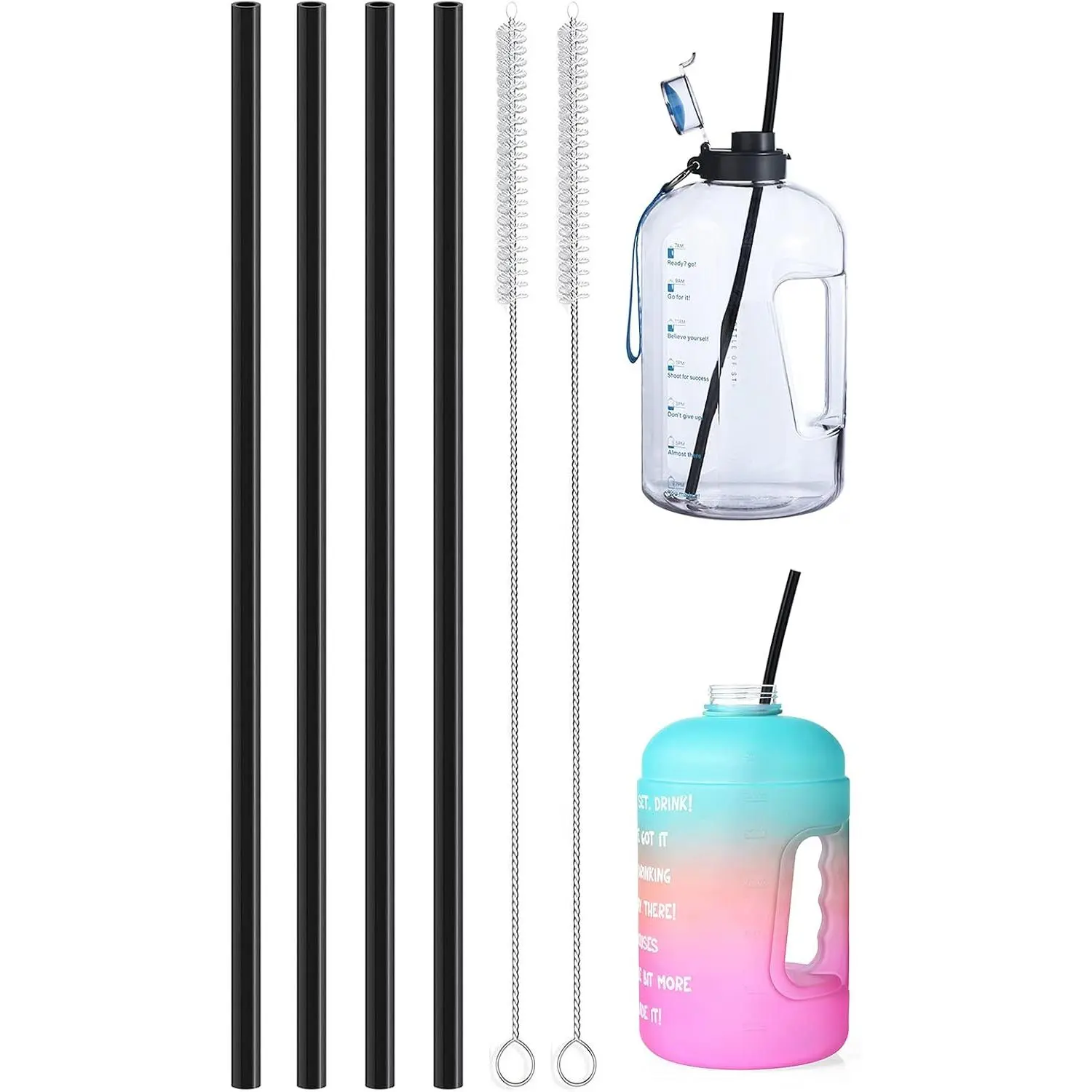 15 inch Extra Long  Black  Straws, 4-Pack Flexible Straws for  40 oz Tumbler, 1 Gallon Water Bottle,  Bottle, 128 64 oz Tumbler with Brush