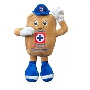 30cm Fluffy Cement Bag Mascot Plush Toy Cute Cartoon Sack Character Stuffed Doll 2 Styles Blue Pink Hat Home Sofa Decor Gift For Mexican Fans Collectors
