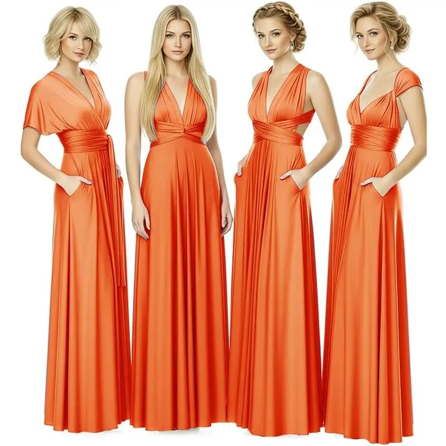 Infinity Bridesmaid Dress with Pockets – Convertible Maxi Wrap Gown, Multiway Formal Dress for Wedding & Plus Size