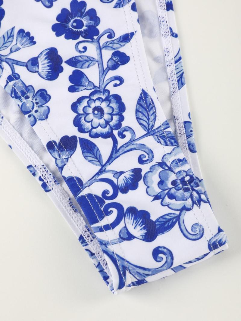 Women's 2pcs Floral Print Bikinis Set, Push Up Swim Bra & High Cut Swim Bottom, Fashion Chic Swimwear for Summer Beach Holiday Vacation, Push Up Swimsuit