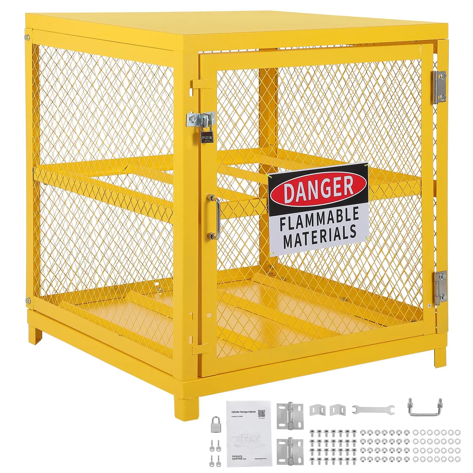 Lockable Propane Tank Storage Cabinet, Heavy-Duty Steel Frame Unit for 4 Tanks, OSHA-Compliant Industrial Safety Locker for Industrial Users, Yellow Powder Coated Home & Commercial Storage Solution