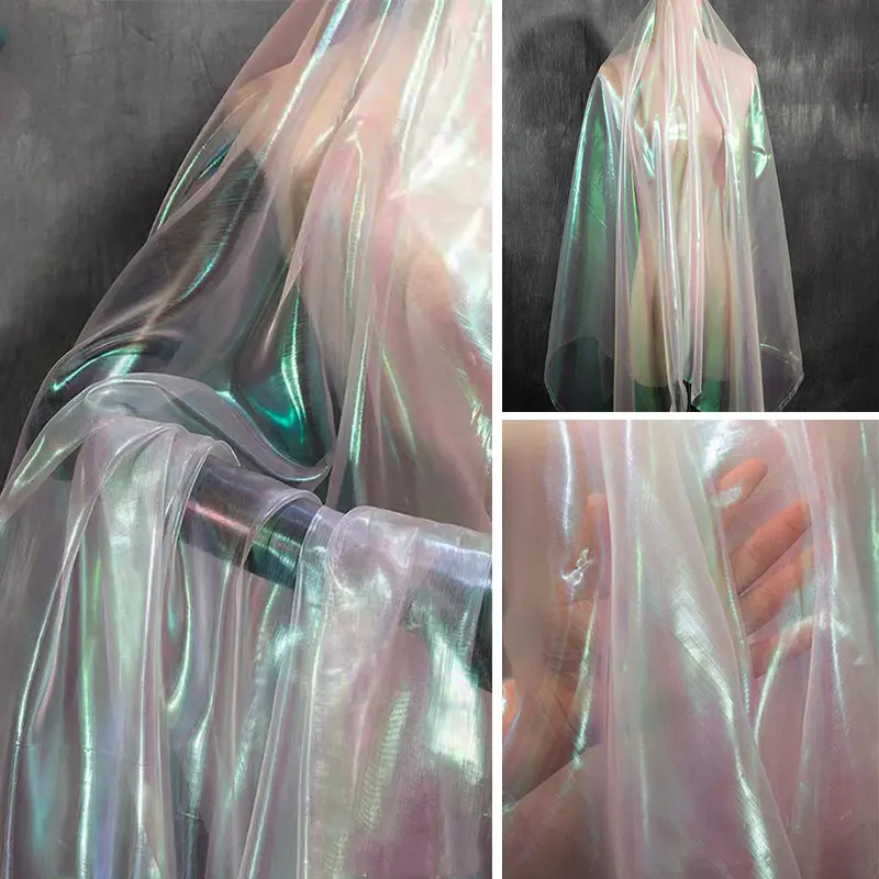 1pcs white Shimmer Color Changing Organza Mesh Fabric, Silky Glossy Wine Red Iridescent Sheer Material, Ideal Sewing Fabric for Cape, Bridal Veil, Holiday Table Decor & Evening Performance Dress