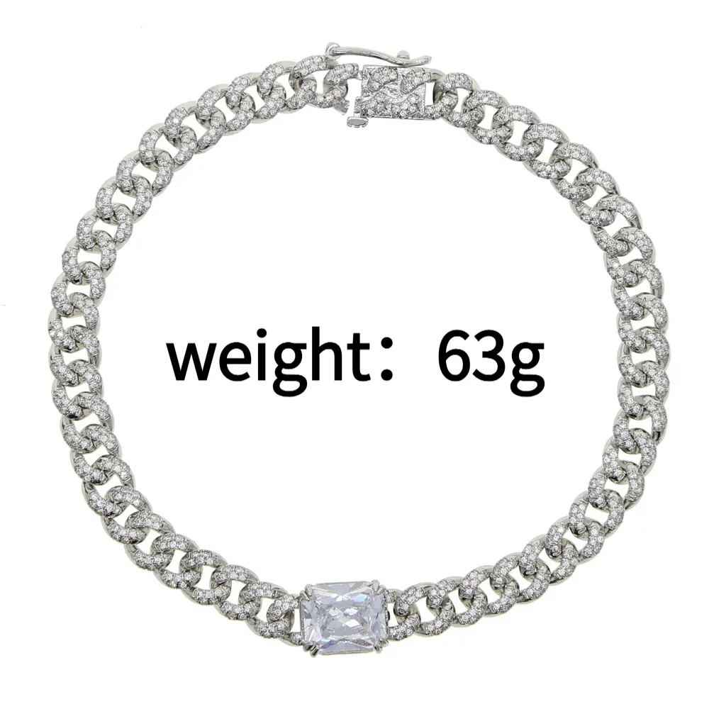 Female Punk Look Hip-Hop Rectangular Zircon Cuban Chain Anklet, Fashion Costume Jewelry Accessory, Female Anklet