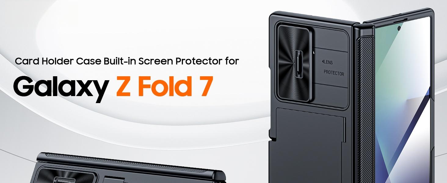 for Samsung Galaxy Z Fold 7 Case RFID Wallet with Cards Holder [Hinge Cover] [Camera Cover] Shockproof Silicone Protective Phone Case for Z Fold 7 2025-Black