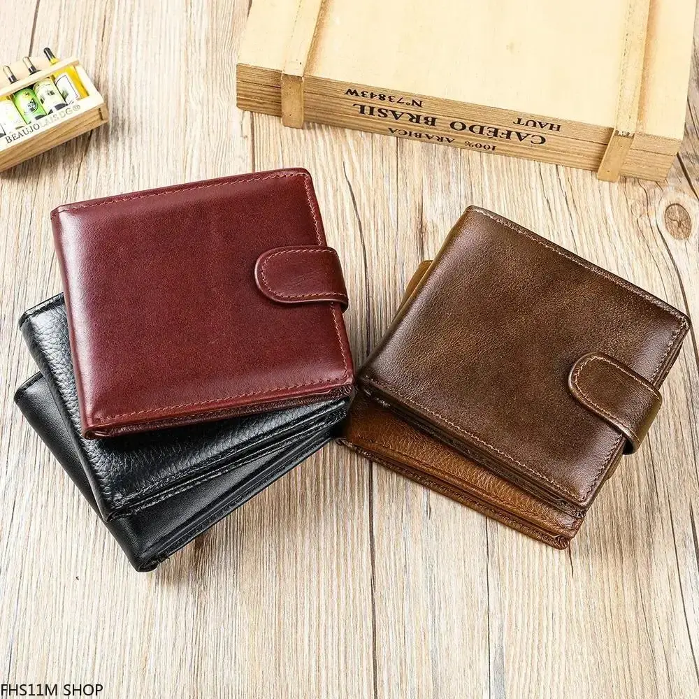 Men's Top-Grain Leather Bifold Wallet - Vintage Minimalist RFID Blocker Card Holder for Business Use