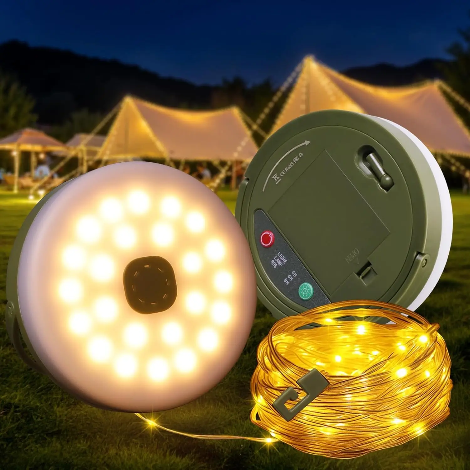 Battery-Powered Fairy Lights, 33ft 100led String Light with Timer, 9 Modes, Waterproof, Portable Camping Lantern, Outdoor Party Decor