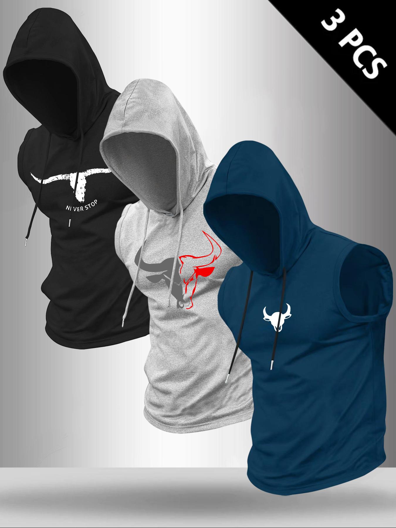 Men's Bull Head Graphic Print Hooded Tank Top, Regular Fit Casual Comfy Sleeveless Top for Summer, Men's Clothes for Outdoor Workout, Menswear