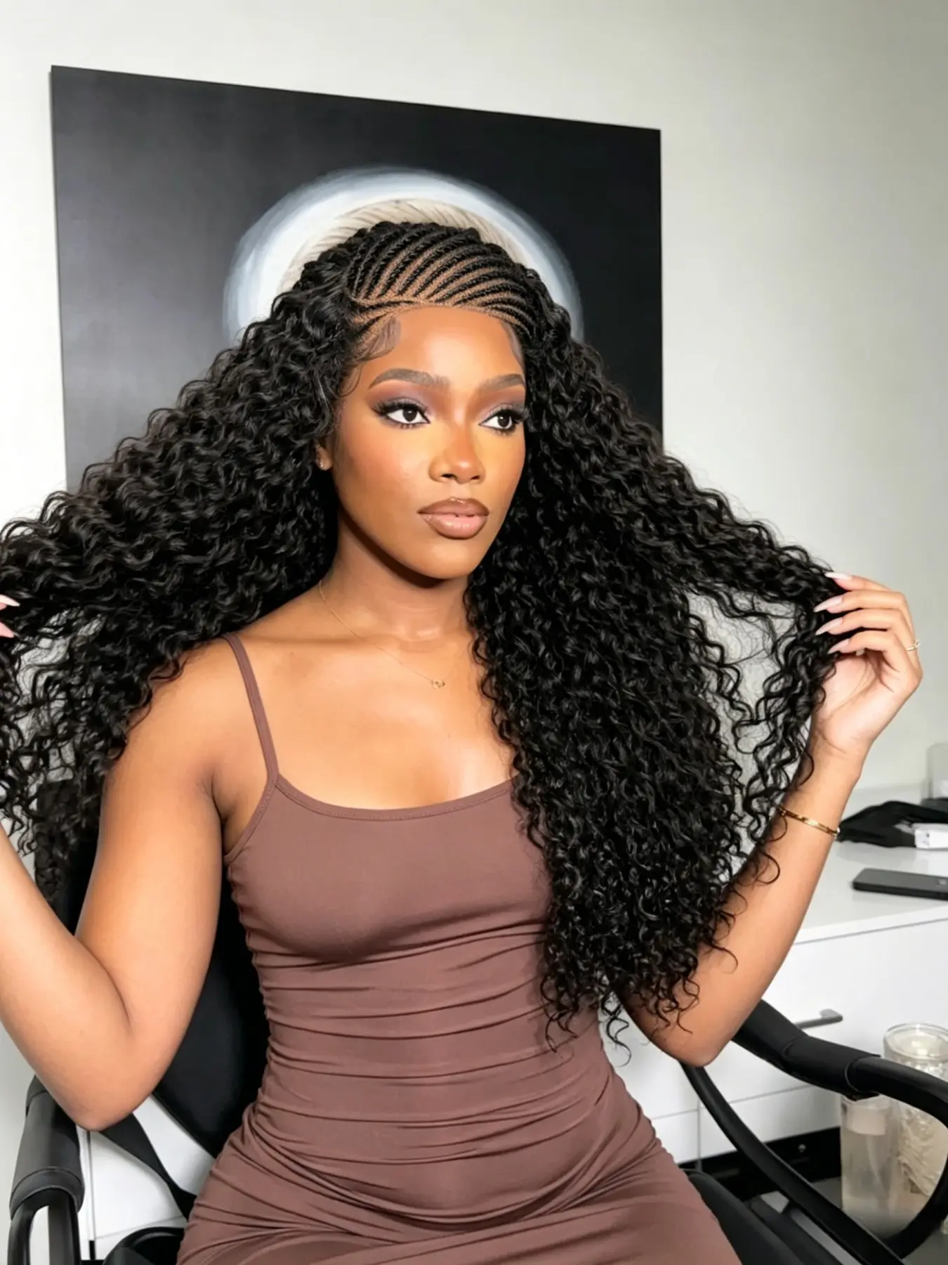 26" 13x6 Lace Goddess Braids Deep Wave Synthetic Curly Wig, Natural Look, Soft & Comfortable, Perfect for Daily Wear, High-Quality Material