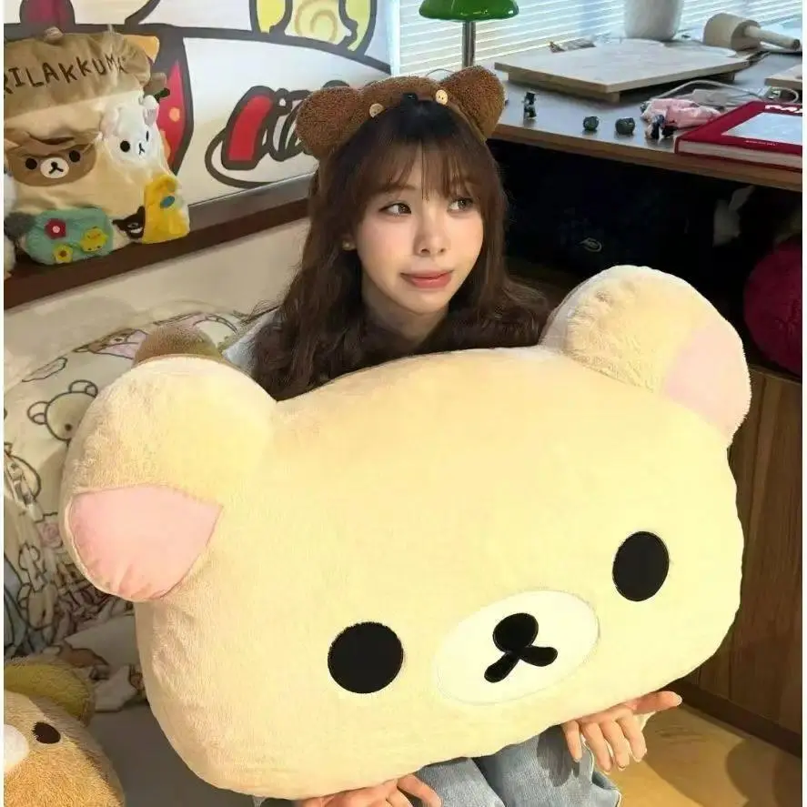 60CM Rilakkuma Plush Pillow Soft Fluffy Stuffed Bear Doll Cushion Backrest For Bedroom Sofa Bedside Cute Birthday Gift For Girls