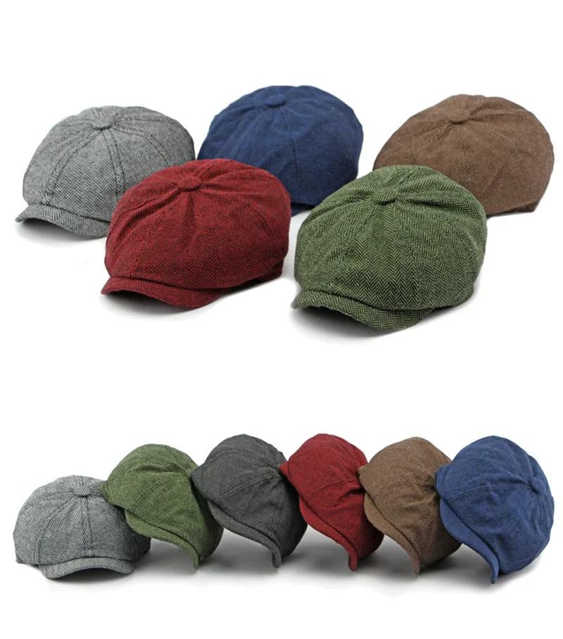 Twill Flat Cap for Men Women Herringbone Newsboy Caps British Style Octagonal Hat Solid Green Red Detective Cabbie Beret Hat
