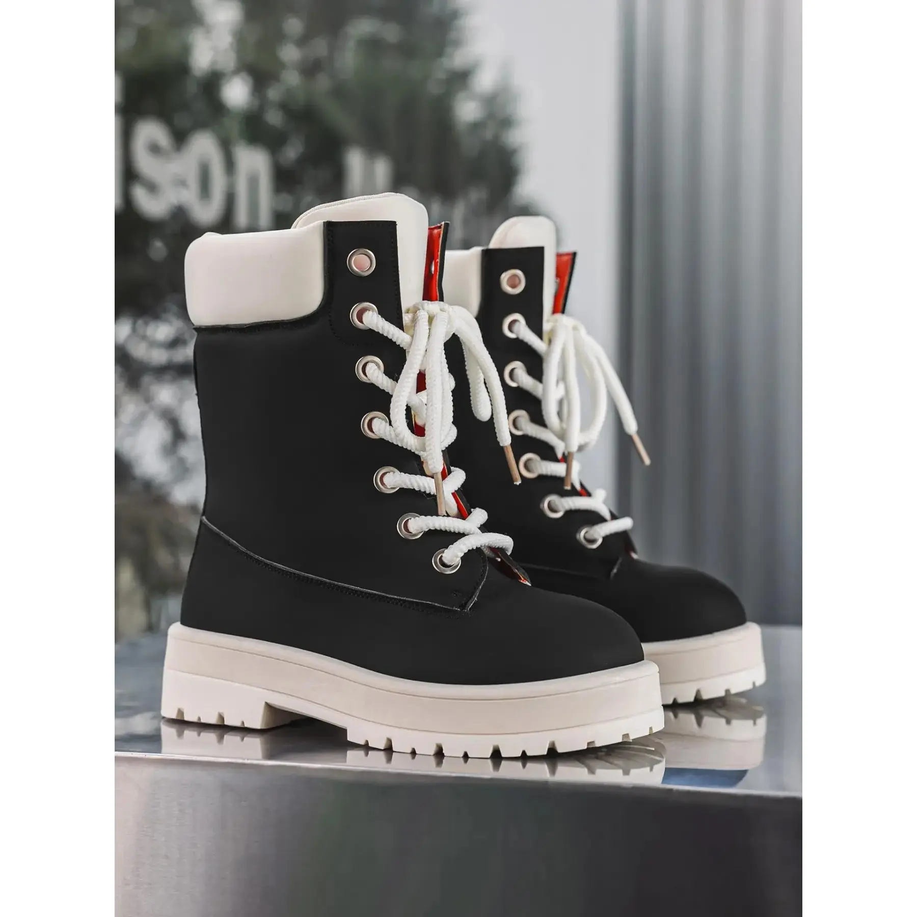 YYT1 Men's Classic-Top Boots Fall & Winter, PU Leather Waterproof Anti-Punk Style, Mid-Calf Casual Outdoor Shoes