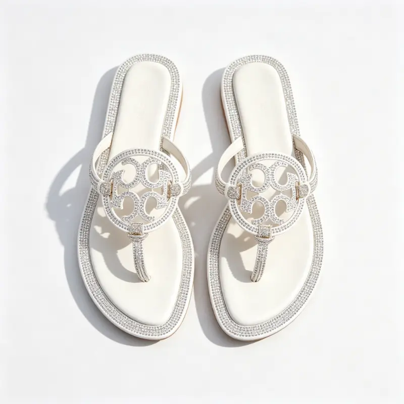 Women Rhinestone Hollow Circular Decor Thong Sandals, Sparkly Ankle Strap Flat Flip Flops, Trendy Summer Beach Casual Dress Sandals, Fashion Lightweight Outdoor Walking Sandals | flip flop