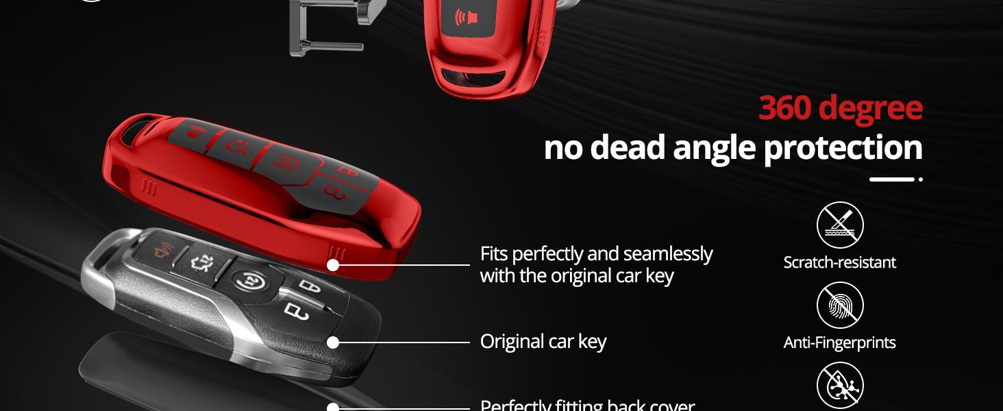 For Ford Key Fob Cover with Keychain.No Screws Required for Installation. Compatible with Ford Fion Mtang F150 Edge Explorer And Lincoln MKZ MKC MKX (Red, Model 2)