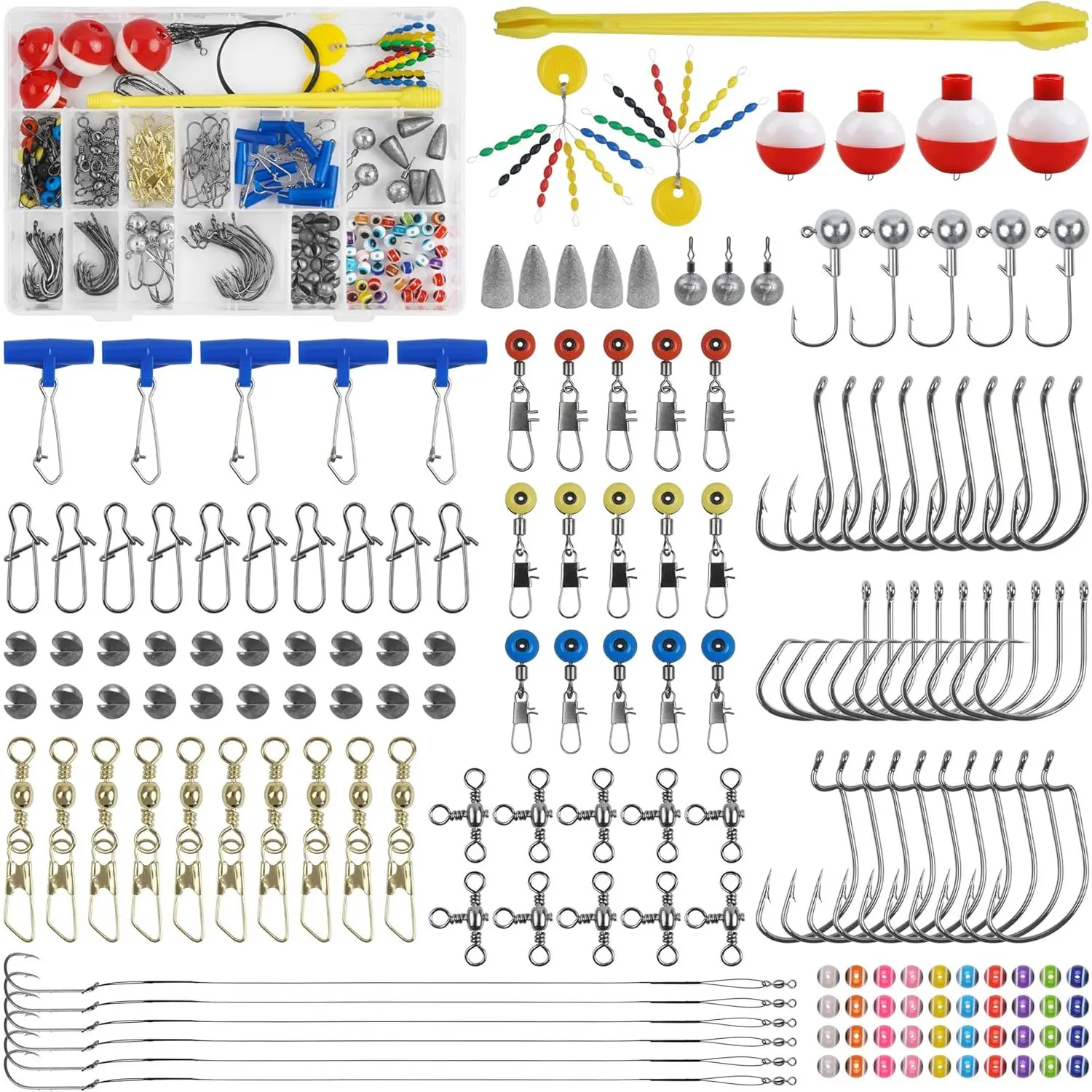Saltwater Surf Fishing Tackle Kit - 175pcs Surf Fishing Rigs Gear Kit Include Sinkers Weights Jigs Fishing Hooks Bobbers Swivels Snaps Leader Rigs with Tackle Box Sea Fishing Accessories