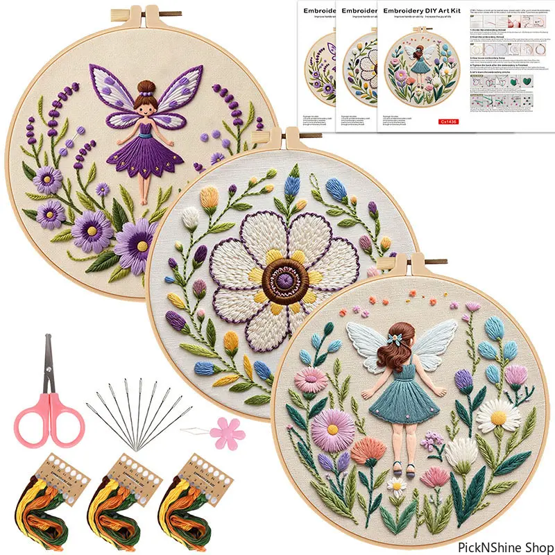 DIY Embroidery Kit for Beginners, Creative Hand Stitching Starter Set with Flower Bouquet Pattern, Includes Fabric, Synthetic Threads & Hoop for Home Decor & Gift, Flower Bouquets, Cross Stitch, Original New Diy Embroidery Kit, Handheld, 1 Kit