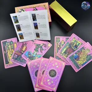 Tarot Cove Angel Eye Pink Holographic Paper Tarot Cards, Gold Foil Edges, Wrinkle Resistant Deck with Guidebook, Beginner Friendly Evil Eye Tarot Set