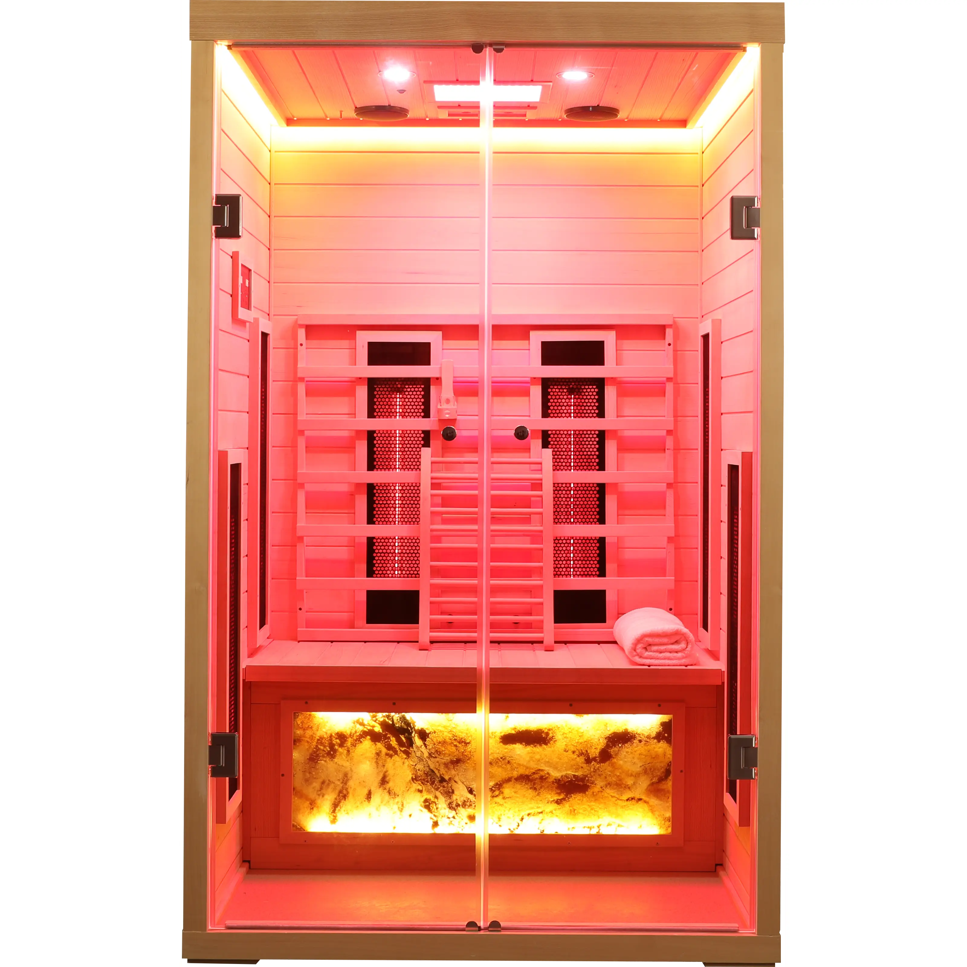 ARCH 2-Person Hemlock Solid Wood Far Infrared Dry Sauna Room, 47x47x75", Low EMF Heaters, Digital Control Panel, Natural Finish, Indoor Home Spa Relax Therapy for Home Gym Bathroom