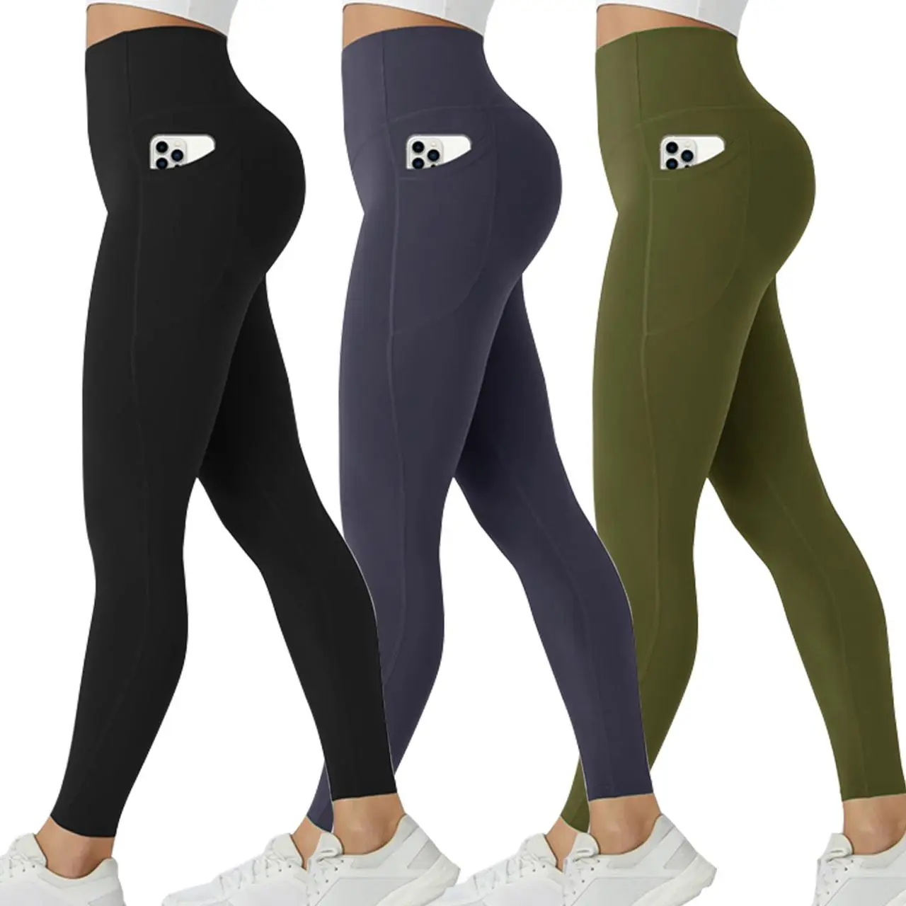 Leggings for Women, 3-Pack High-Waist Shaping Full-Length Yoga Leggings, Silhouette-Friendly Soft Daily Bottoms, Leggings Women