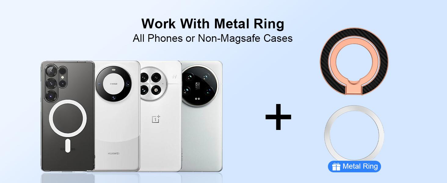Magnetic Phone Ring Holder for MagSafe, Magnet Phone Grip Stand Finger Ring Kickstand Dual-Side Magnetics for iPhone 17 16e 16 Pro Max 15 Pro Max Galaxy Z Flip7 Fold7 S26 S25 Ultra Plus S24 FE